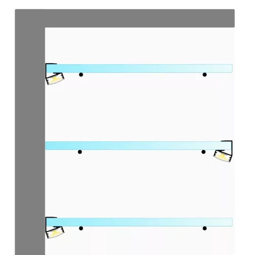 Fekete színű GLASS SHELF LED profil 8mm-es üvegpolcra szerelve