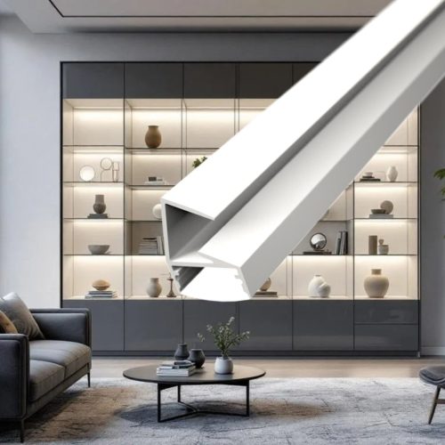 Fehér színű GLASS SHELF LED profil 8mm-es üvegpolcra szerelve