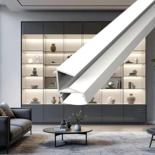 Fehér színű GLASS SHELF LED profil 8mm-es üvegpolcra szerelve