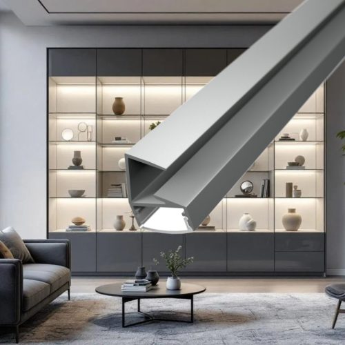 GLASS SHELF alumínium LED profil 8mm-es üvegpolcra húzva, ezüst színben