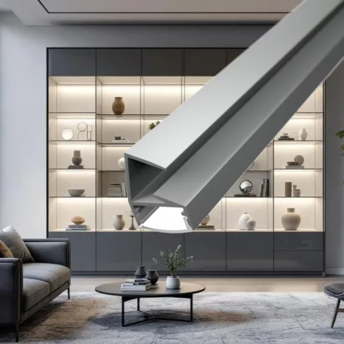 GLASS SHELF alumínium LED profil 8mm-es üvegpolcra húzva, ezüst színben