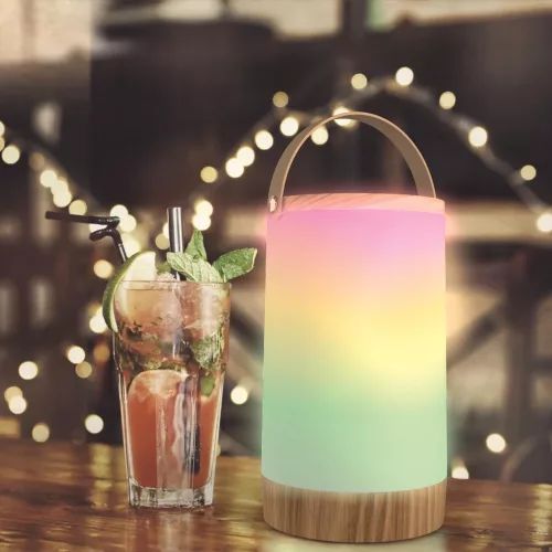 Hordozható fa mintás asztali lámpa RGB és fehér fény 17cm-Avide