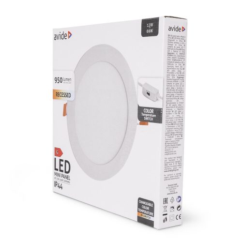 Kerek, 12W-os, alumínium LED beépíthető mennyezeti lámpa CCT kapcsolóval és IP44 védettséggel, modern konyhába
