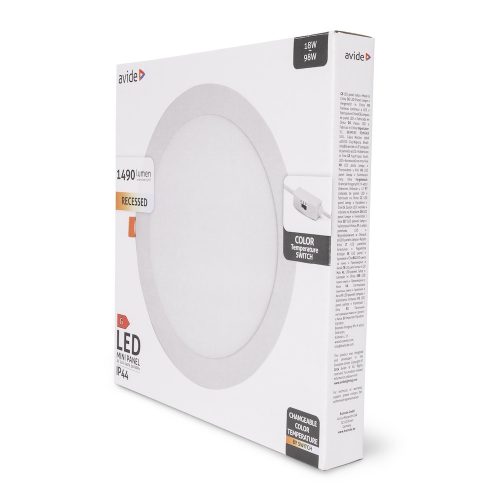 Kerek, 18W-os, alumínium LED beépíthető mennyezeti lámpa CCT kapcsolóval és IP44 védettséggel, modern konyhába