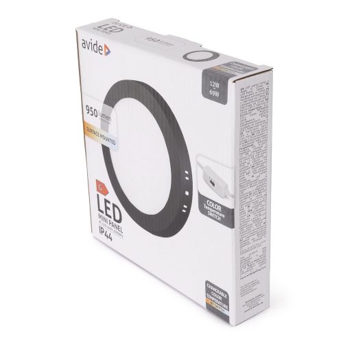 Avide LED Mennyezeti Lámpa 12W, CCT Kapcsolóval, Alumínium, IP44, Fekete