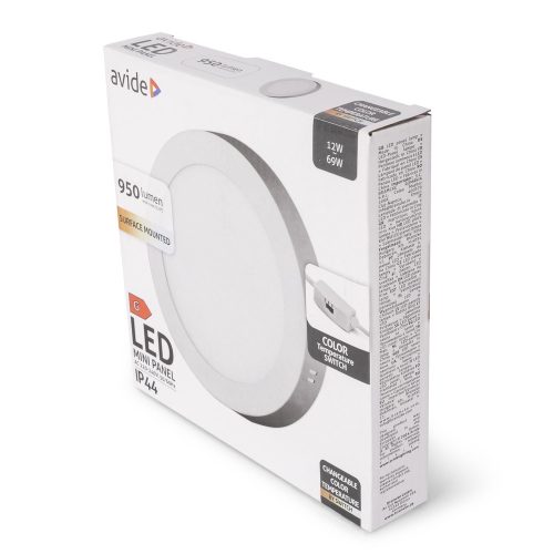 Avide LED Mennyezeti Lámpa 12W, CCT Kapcsolóval, Alumínium, IP44, Fehér
