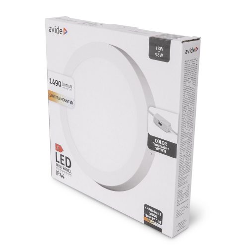 Avide LED Mennyezeti Lámpa 18W, CCT Kapcsolóval, Alumínium, IP44, Fehér