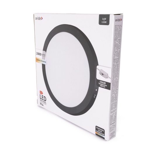 Avide LED Mennyezeti Lámpa 24W, CCT Kapcsolóval, Alumínium, IP44, Fekete
