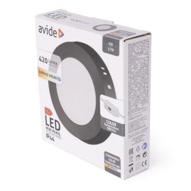   Avide LED Mennyezeti Lámpa 6W, CCT Kapcsolóval, Alumínium, IP44, Fekete