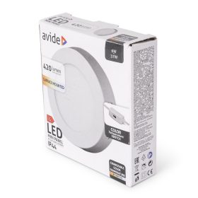   Avide LED Mennyezeti Lámpa 6W, CCT Kapcsolóval, Alumínium, IP44, Fehér