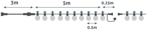 Sorolható kültéri fényfüzér 5m, 10db meleg fehér fényforrás