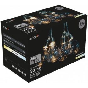   Napelemes fényfüzér 5m, 10db meleg fehér LED, áttetsző gömb