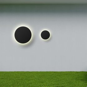 PALERMO modern, fekete, kerek, IP65 vízálló fali lámpa "halo" effektussal és CCT funkcióval