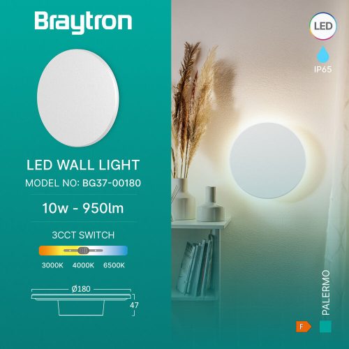 PALERMO modern, fehér, IP65 vízálló fali lámpa "halo" effektussal és CCT fehér fénnyel