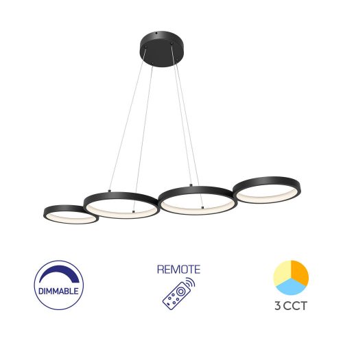NELA modern, fekete, kör alakú LED függeszték távirányítóval, dimmelhető és CCT funkcióval