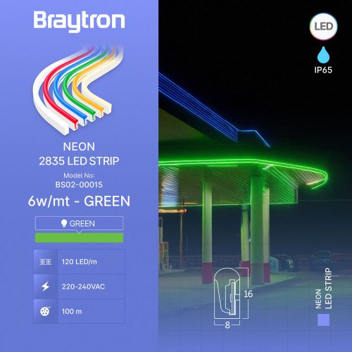 Neon Flex LED szalag 220V 6W/m Piros 350lm/m 8x16mm - Braytron