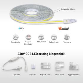   COBLINE COB LED szalag 220V, 4000K Természetes fehér, 12W/m, 1250lm/m 360LED/m, 10mm, IP65 - Braytron