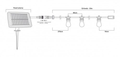 Napelemes izzósor 10 méter, 10xE27 foglalat+10db LED izzó