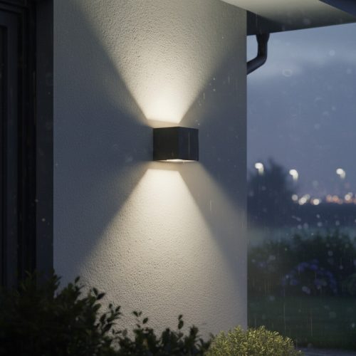 Modern antracit színű, fel-le világító kocka formájú kültéri fali lámpa