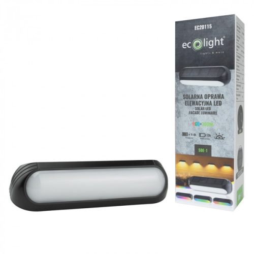 RGBW napelemes fali lámpa 16x4,9cm 600mAh beépített akkumulátorral