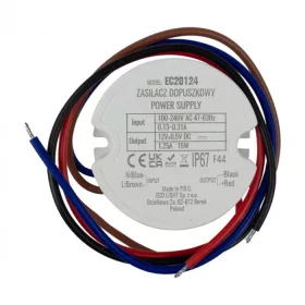 Kerek, 15W-os, IP67 vízálló LED tápegység, 60-as szerelvénydobozba építhető kivitelben