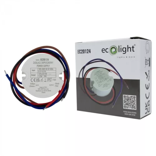 Kerek, 15W-os, IP67 vízálló LED tápegység, 60-as szerelvénydobozba építhető kivitelben