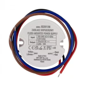 Kerek, 10W-os, IP67 vízálló LED tápegység, 60-as szerelvénydobozba építhető kivitelben