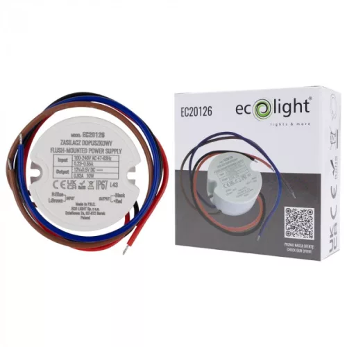 Kerek, 10W-os, IP67 vízálló LED tápegység, 60-as szerelvénydobozba építhető kivitelben