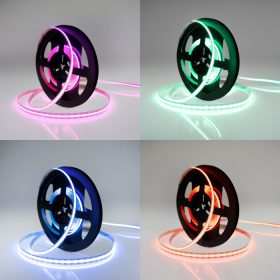 12V-os RGB színváltós COB LED szalag pöttymentes, egybefüggő fénnyel