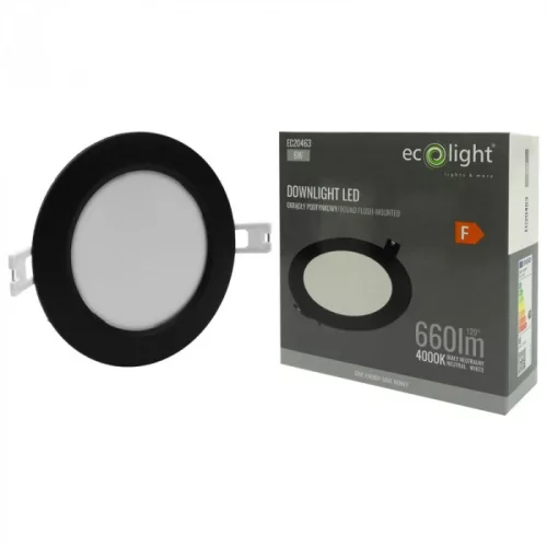 Beépíthető fekete kör LED panel 6W 660lm 4000K Ø120mm IP20 - Eco Light
