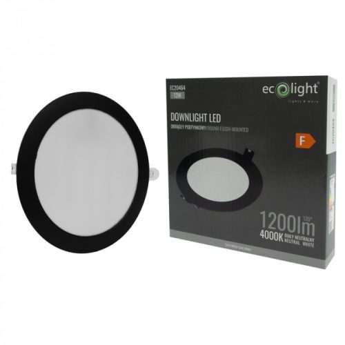 Beépíthető fekete kör LED panel 12W 1200lm 4000K Ø170mm IP20 - Eco Light
