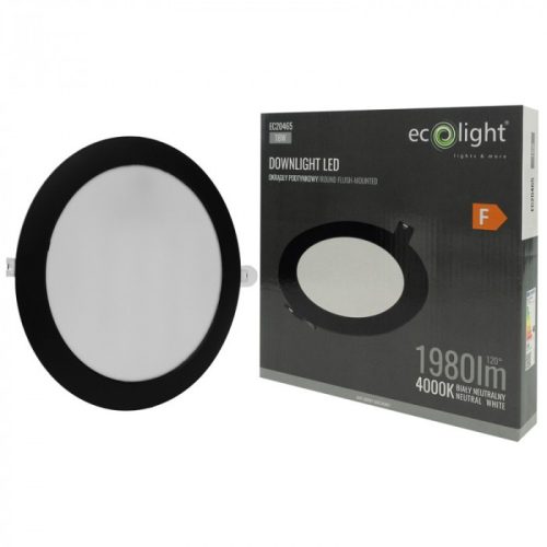 Beépíthető fekete kör LED panel 18W 1980lm 4000K Ø220mm IP20 - Eco Light