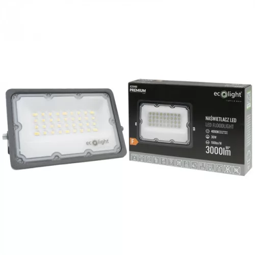PRÉMIUM LED reflektor 30W 3000lm 4000K 90º 100lm/W 3 Év garancia