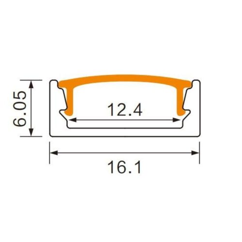 Fehér, falon kívüli alumínium LED profil 2 méteres hosszban, tejfehér fedéllel, fehér bútorokhoz.