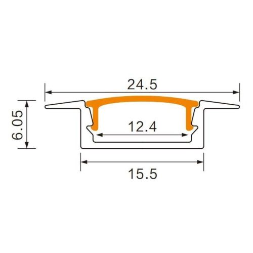 Fekete alumínium, bútorba süllyeszthető (marható) LED profil 2 méteres hosszban, takaróperemmel.