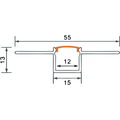 Eloxált, gipszkartonba süllyeszthető alumínium LED profil 2 méteres hosszban, tejfehér fedéllel.