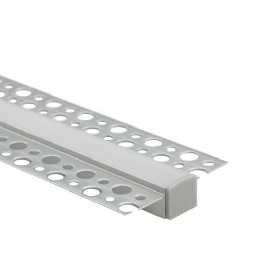 Eloxált, gipszkartonba süllyeszthető alumínium LED profil 2 méteres hosszban, tejfehér fedéllel.