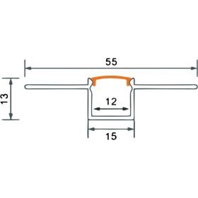 Fehér, gipszkartonba süllyeszthető alumínium LED profil 2 méteres hosszban, tejfehér fedéllel.