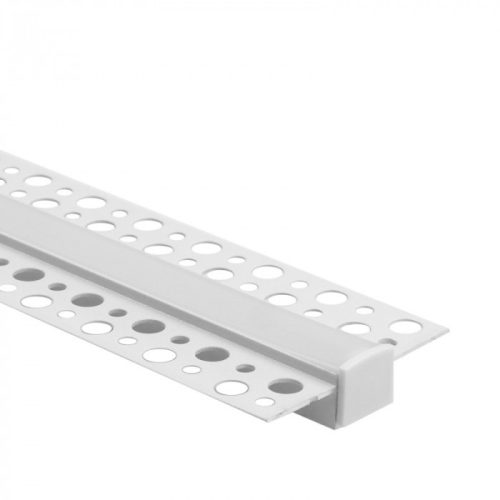 Fehér, gipszkartonba süllyeszthető alumínium LED profil 2 méteres hosszban, tejfehér fedéllel.