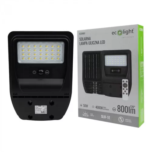 Ecolight 50W napelemes LED utcai lámpa távirányítóval és beépített mozgásérzékelővel