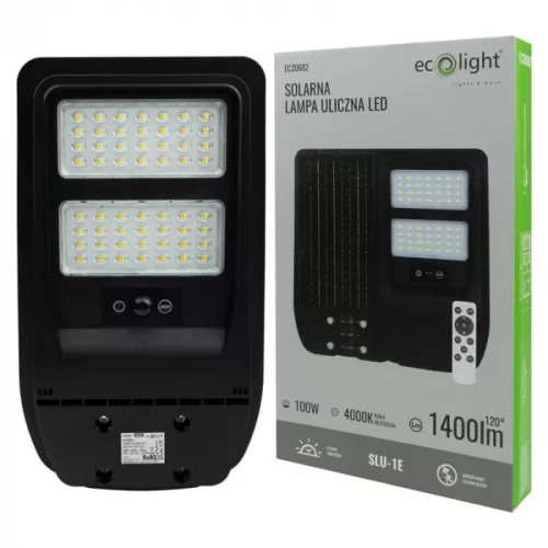 Ecolight 100W napelemes LED utcai lámpa távirányítóval és beépített mozgásérzékelővel