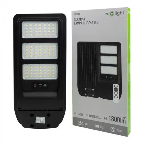 Ecolight 150W napelemes LED utcai lámpa távirányítóval és beépített mozgásérzékelővel
