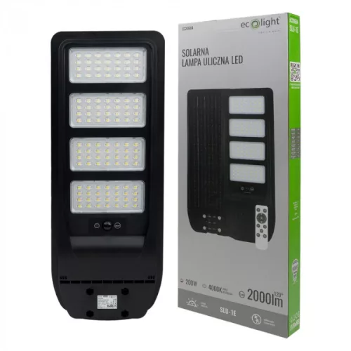 Ecolight 200W extra erős napelemes LED utcai lámpa távirányítóval