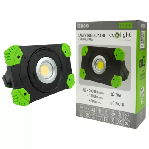 LED munkalámpa akkumulátorral 20W 5000K 2000lm
