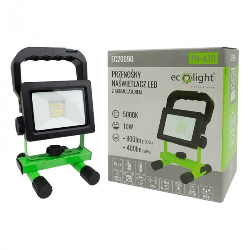 Hordozható akkumulátoros munkalámpa 10W 5000K 800lm