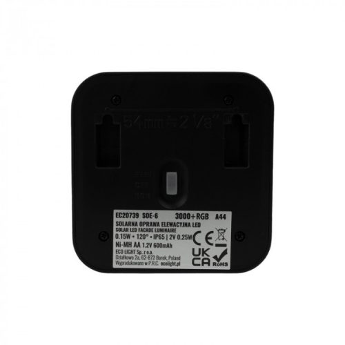 RGBW napelemes fali lámpa 8,5x8,5cm 600mAh beépített akkumulátorral