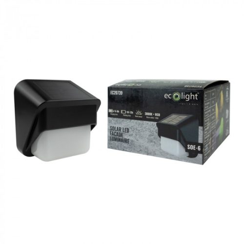 RGBW napelemes fali lámpa 8,5x8,5cm 600mAh beépített akkumulátorral