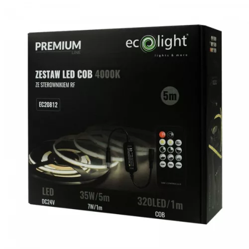 Eco Light COB LED szalag szett 5 méter 7W/m 24V IP20 320 LED természetes fehér