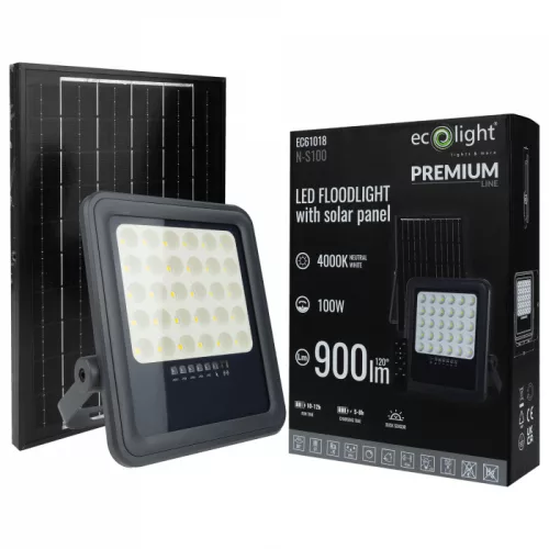 ABS LED napelemes reflektor 100W 900lm 4000K - Eco Light