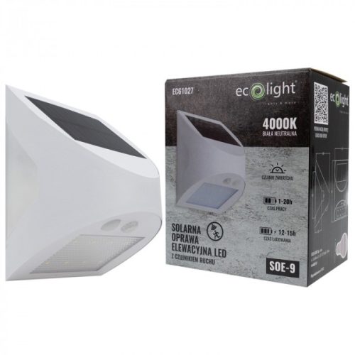 Fehér napelemes homlokzati lámpa mozgásérzékelővel 3W 300lm